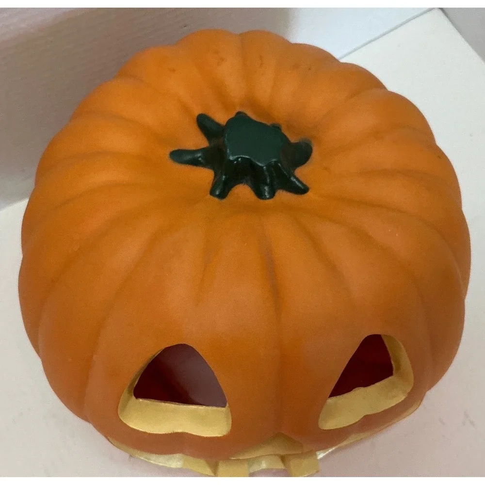 Halloween Jack O Lantern Foam Blow Mold Pumpkin Decor Orange Toothy Grin 8 Inch